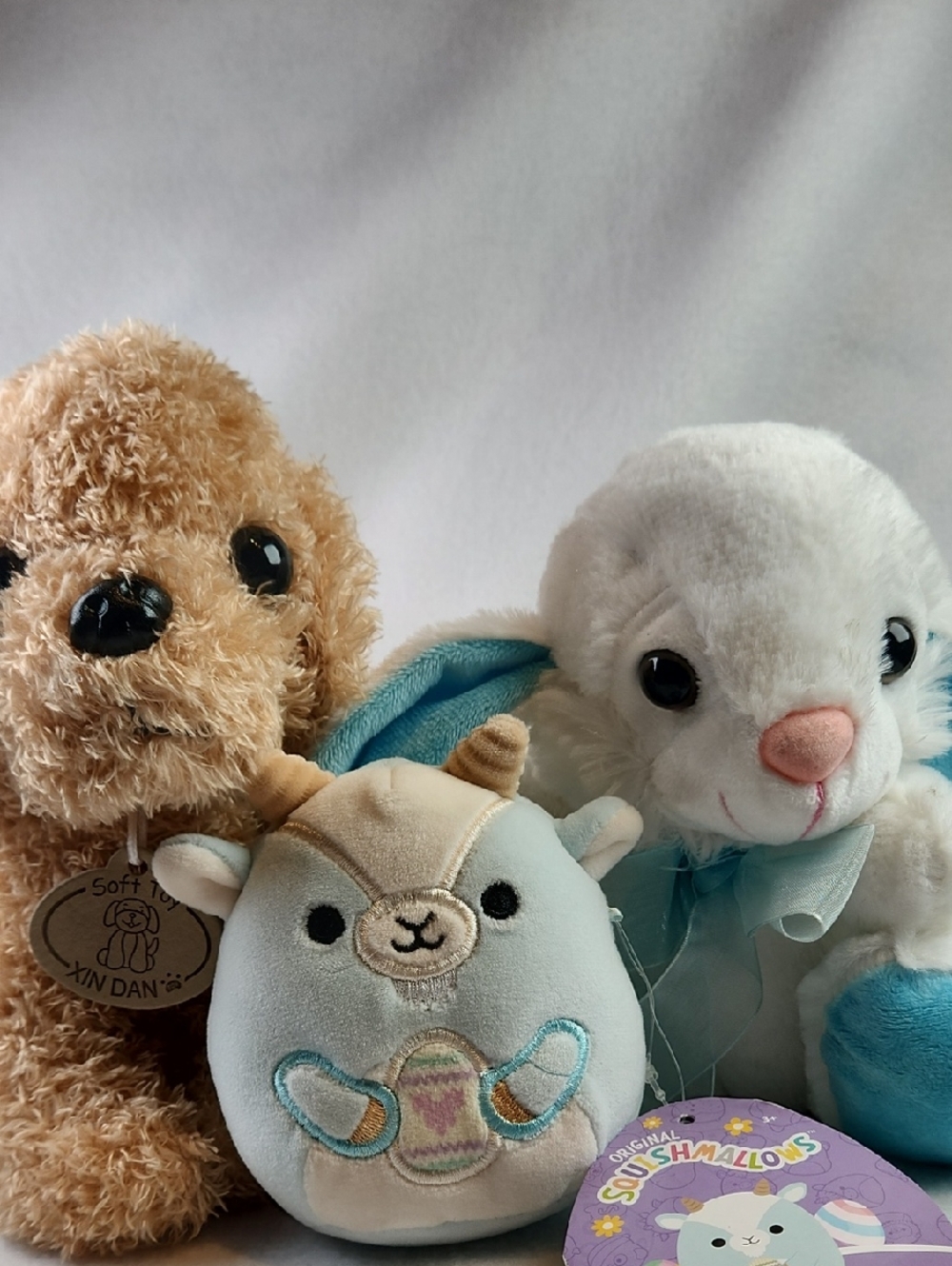 Plush Bunny & Lamb & Dog Soft Toy Set - Cream, White, Light Blue